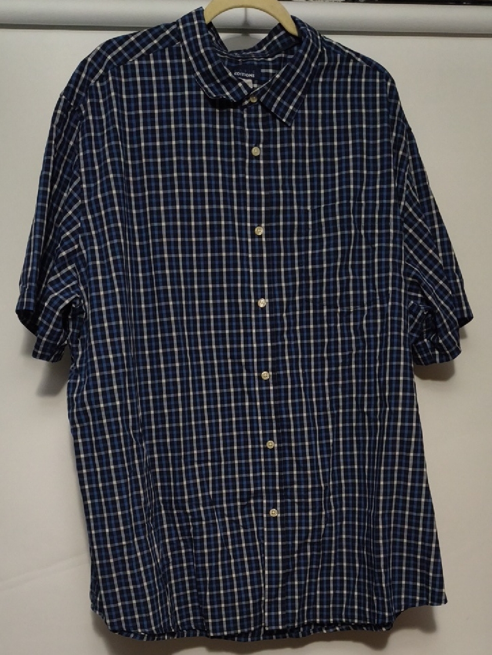 Basic Editions Blue Plaid Short-Sleeve Button-Down Shirt